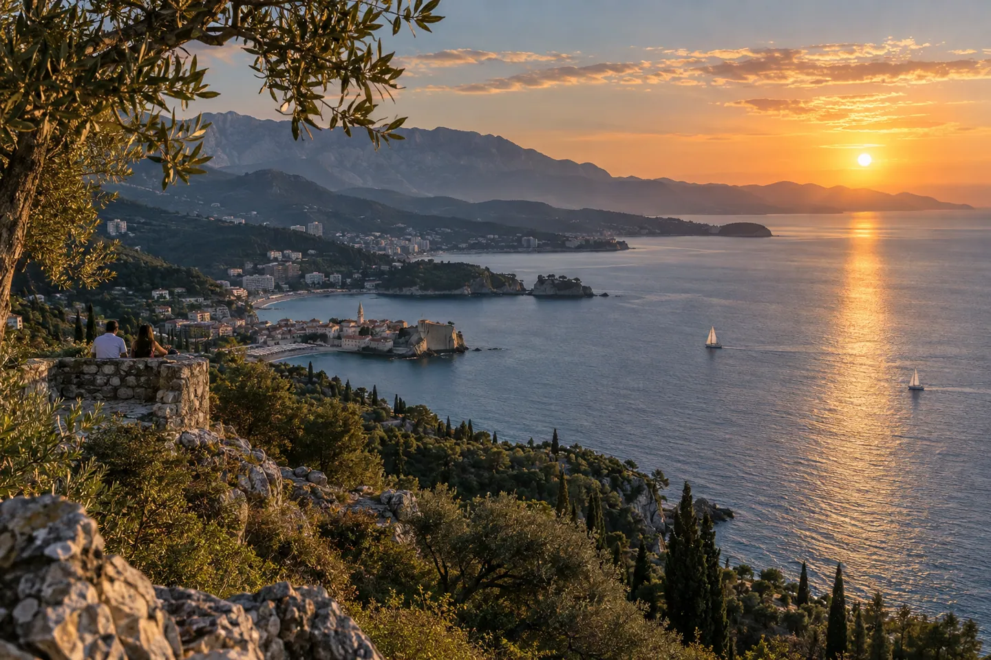 Soft evening light over Montenegro’s coast and the Budva Riviera